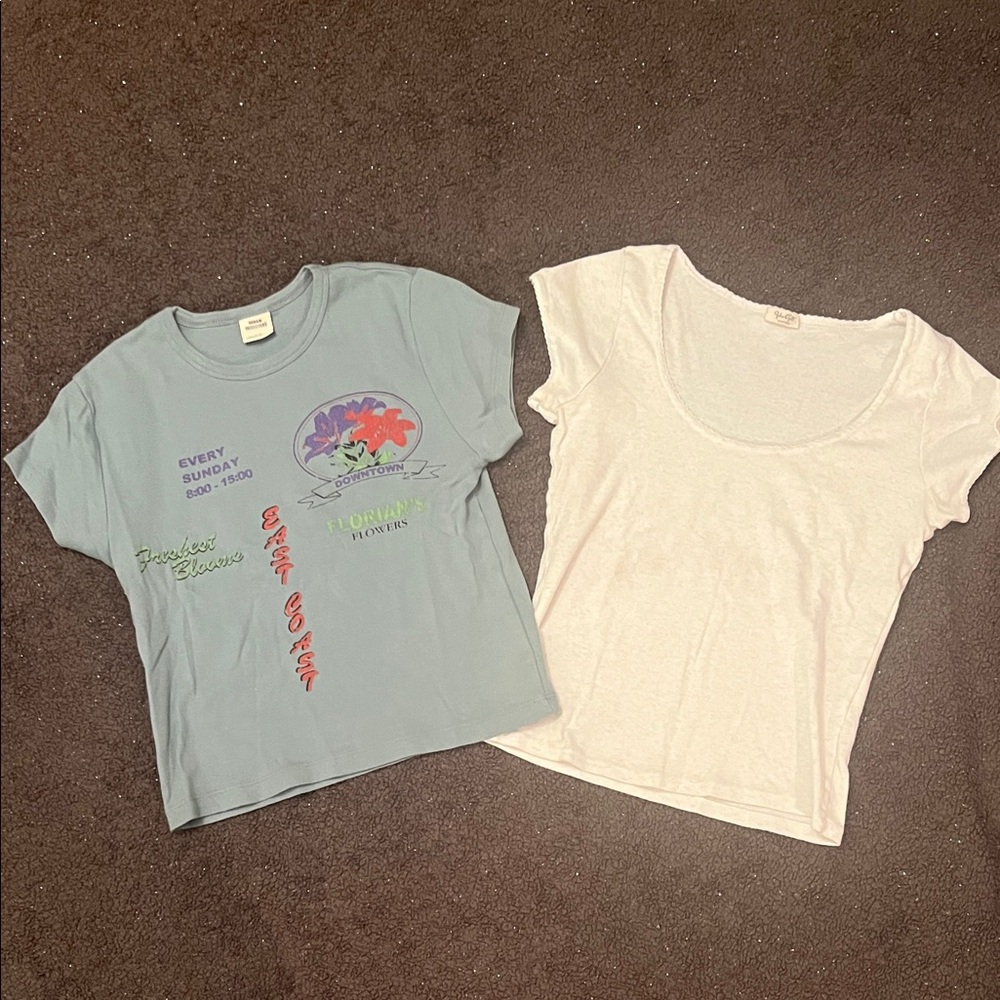 Set of 2 - Urban Outfitters graphic baby tee, white John Gault scoop fitted top